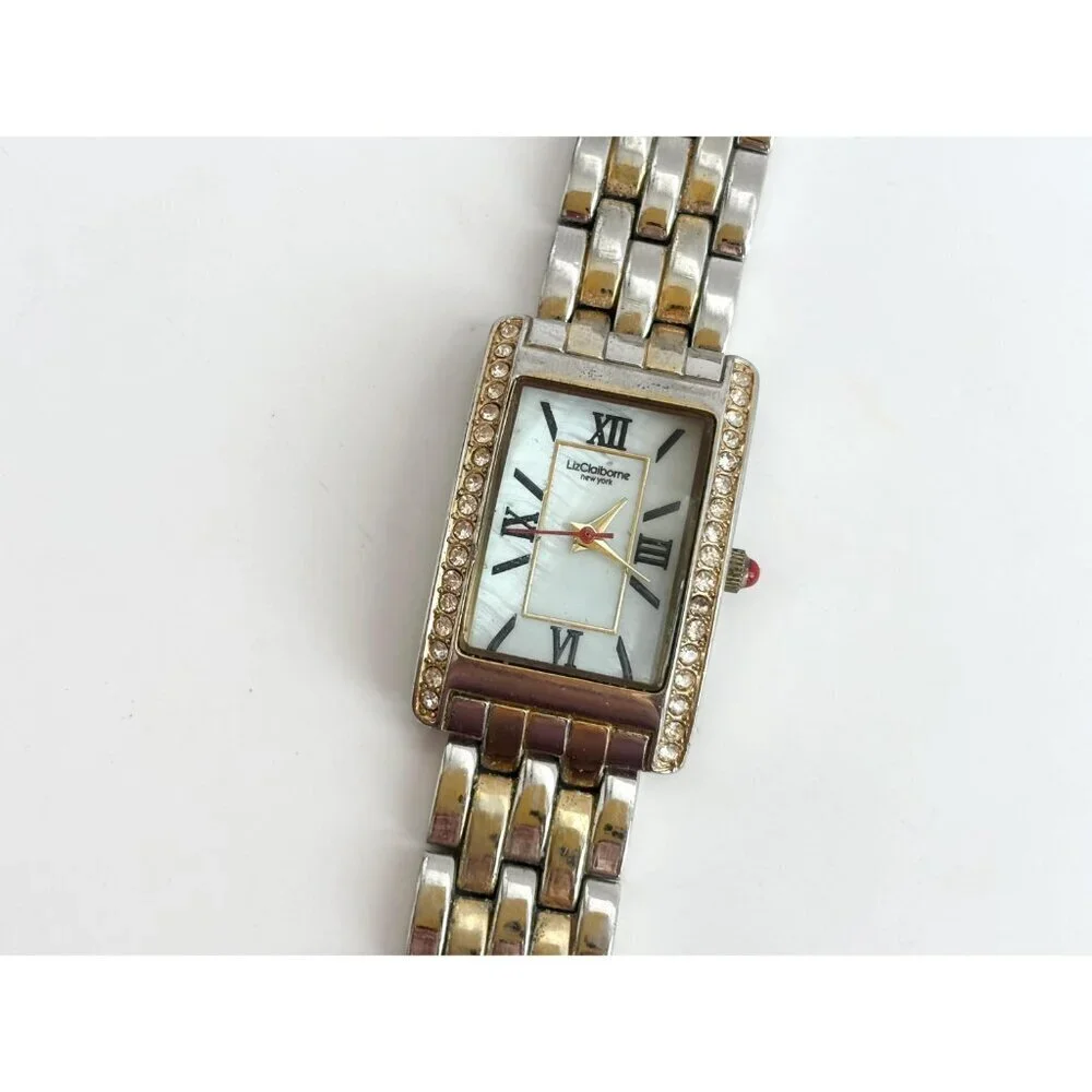 Liz Clairborne Silver T LIZ32SG Rhinestone Vintage Wristwatch - 22mm - WORKS!